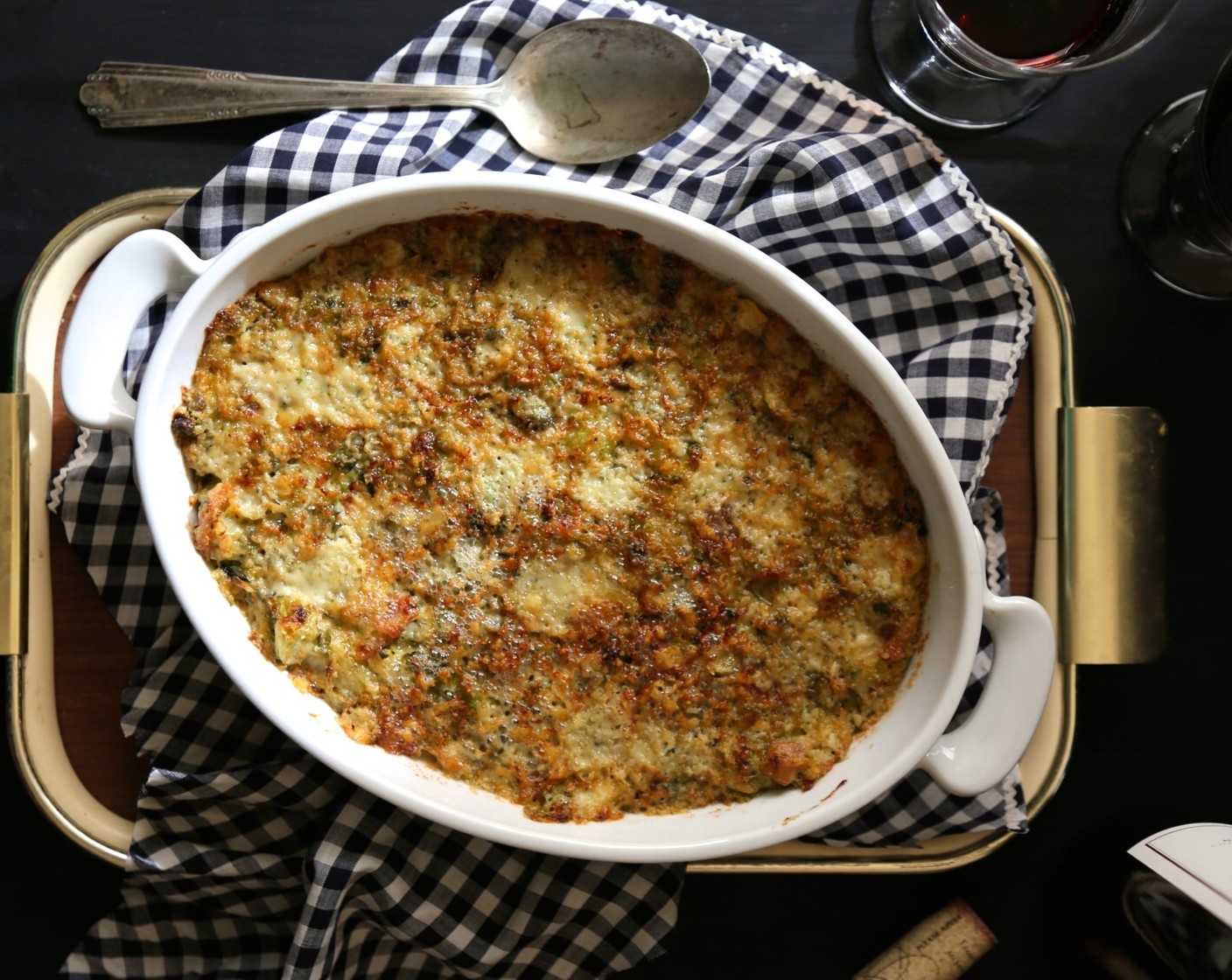 step 8 Pour the brussels sprout mixture into the baking dish and sprinkle top with Gorgonzola Cheese (1/2 cup). Bake for about 25 minutes and with a few minutes left turn the broiler on to get a nice golden cheesy crust on top.