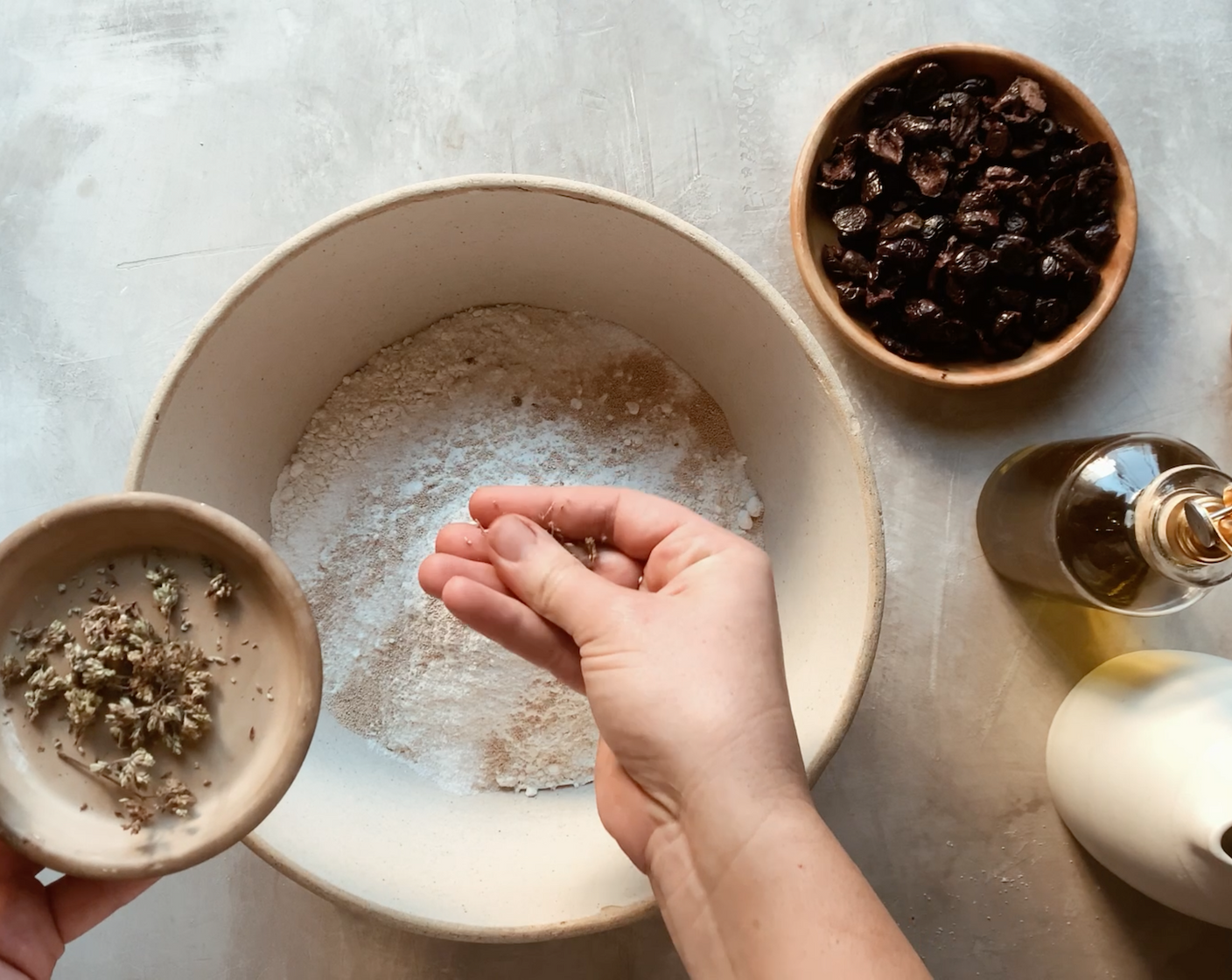 step 1 In a large mixing bowl, combine the Unbleached All Purpose Flour (4 cups), Kosher Salt (1 tsp), Active Dry Yeast (1/2 tsp), Dried Greek Oregano (2 Tbsp), and Granulated Sugar (2 tsp). Mix the dry ingredients with a wooden spoon or spatula until well combined.