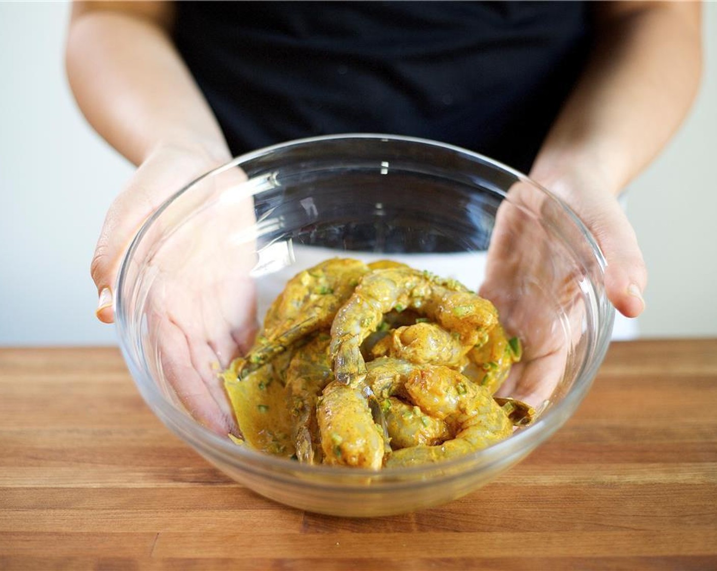 step 5 Pat dry the Shrimp (12) with paper towels and place into the marinade. Toss gently to evenly coat all the shrimp. Cover and refrigerate for fifteen minutes.