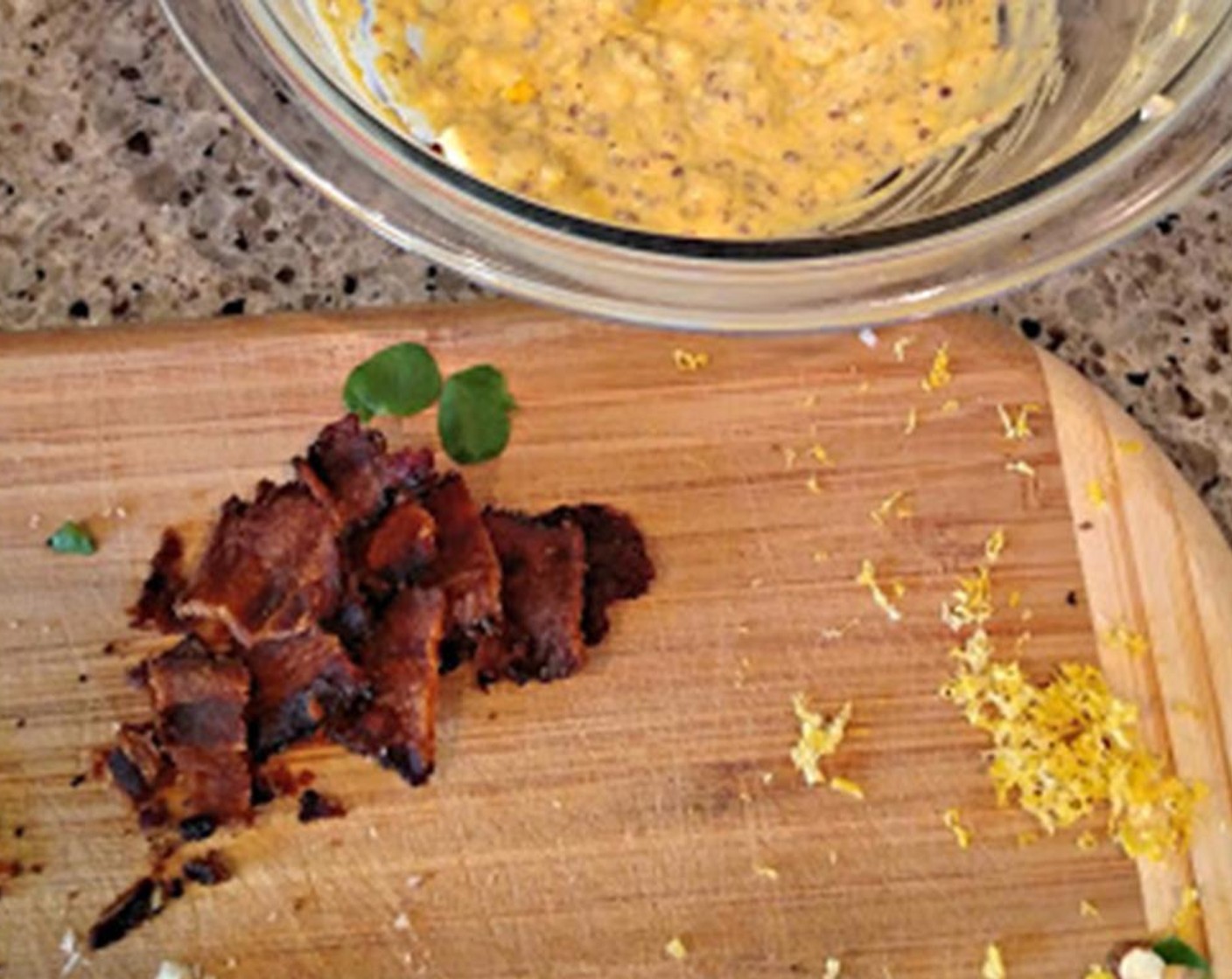 step 6 Blend yolks with Mayonnaise (4 Tbsp), Yellow Mustard (1 tsp) Pickle Relish (1 tsp), Salt (1/2 tsp) and Freshly Ground Black Pepper (1/2 tsp). You can either hand mix your ingredients if you like your eggs a little chunkier or in a processor if you want them smooth.