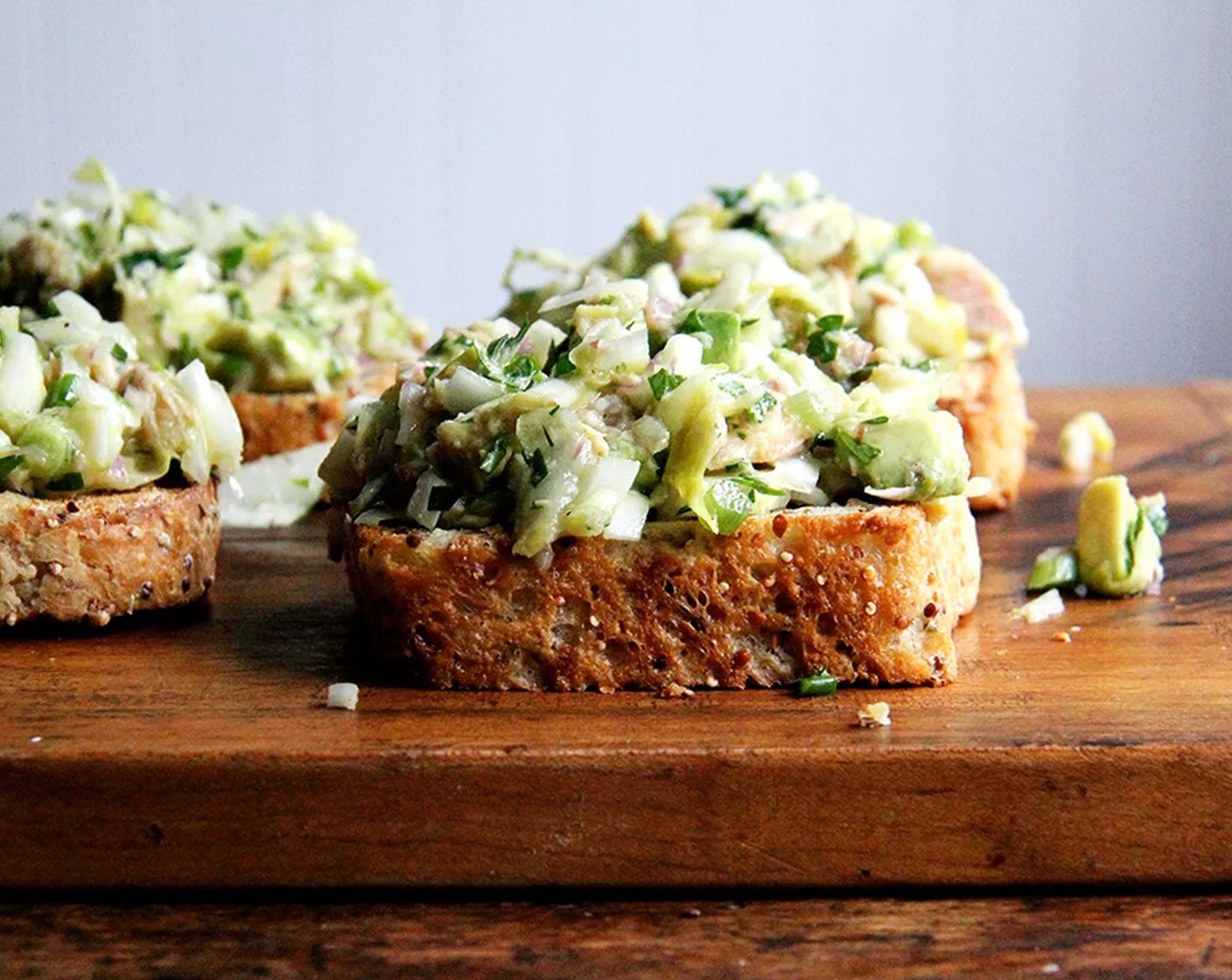 Smoked Trout and Avocado Salad Toasts